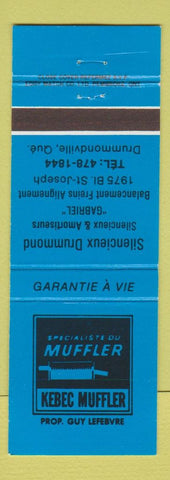 Matchbook Cover - Kebec Muffler Drummondville QC blue