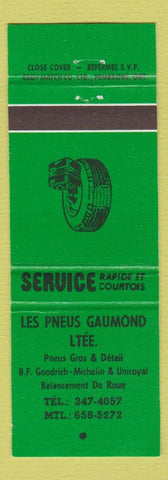 Matchbook Cover - Gaumond Michelin Uniroyal BF Goodrich tires Montreal QC green
