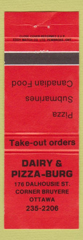 Matchbook Cover - Dairy Pizza Burg Ottawa ON red