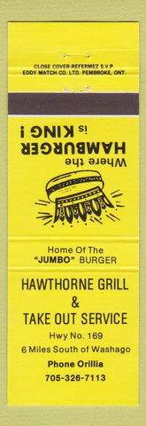 Matchbook Cover - Hawthorne Grill Orillia ON yellow