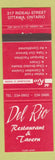 Matchbook Cover - Del Rio Restaurant Tavern Ottawa ON red