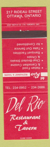 Matchbook Cover - Del Rio Restaurant Tavern Ottawa ON red