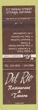Matchbook Cover - Del Rio Restaurant Tavern Ottawa ON brown
