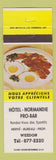 Matchbook Cover - Hotel Normandie Pro Bar Weedon QC bacon eggs