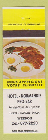 Matchbook Cover - Hotel Normandie Pro Bar Weedon QC bacon eggs