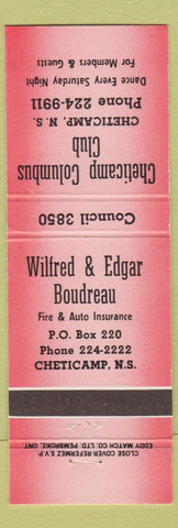 Matchbook Cover - Boudreau Insurance Cheticamp NS Columbus Club red