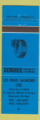 Matchbook Cover - Gaumond Michelin Uniroyal BF Goodrich tires Montreal QC blue