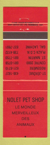 Matchbook Cover - Nolet Pet Shop Rosemere ST Jerome St Martin QC red