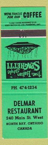 Matchbook Cover - Delmar Restaurant North Bay ON green