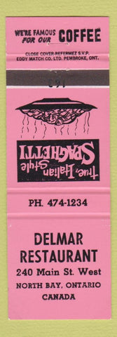 Matchbook Cover - Delmar Restaurant North Bay ON pink #1