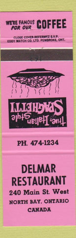 Matchbook Cover - Delmar Restaurant North Bay ON neon pink #2
