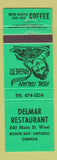 Matchbook Cover - Delmar Restaurant North Bay ON green