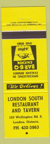Matchbook Cover - London South Restaurant London ON yellow