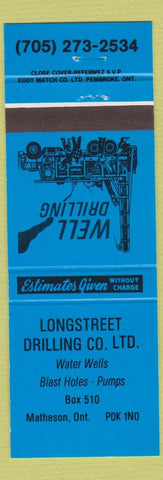 Matchbook Cover - Longstreet Drilling Well Matheson ON blue