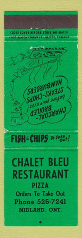 Matchbook Cover - Chalet Bleu Restaurant Pizza Midland ON green