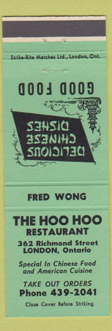 Matchbook Cover - Hoo Hoo Chinese Restaurant London ON green
