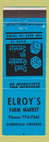 Matchbook Cover - Elroy's Farm Market Dunnville ON blue