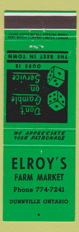 Matchbook Cover - Elroy's Farm Market Dunnville ON green