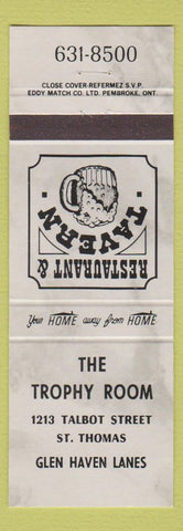 Matchbook Cover - Trophy Room St Thomas ON Glen Haven Lanes bowling grey