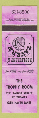 Matchbook Cover - Trophy Room St Thomas ON Glen Haven Lanes bowling purple