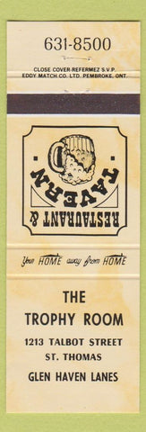 Matchbook Cover - Trophy Room St Thomas ON Glen Haven Lanes bowling yellow