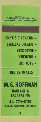 Matchbook Cover - MG Hoffman Excavating Cayuga ON green