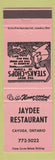 Matchbook Cover - Jaydee Restaurant Cayuga ON pink