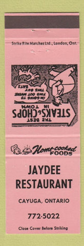 Matchbook Cover - Jaydee Restaurant Cayuga ON pink
