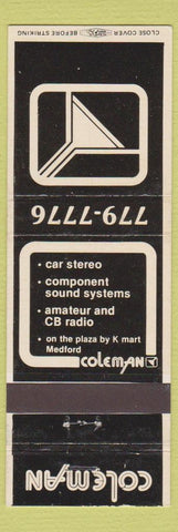Matchbook Cover - Coleman Car Stereo Medford OR?