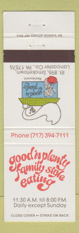 Matchbook Cover - Good N Plenty Restaurant Lancaster County PA