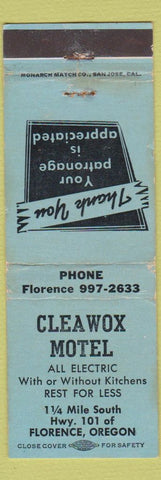 Matchbook Cover - Cleawox Motel Florence OR WORN