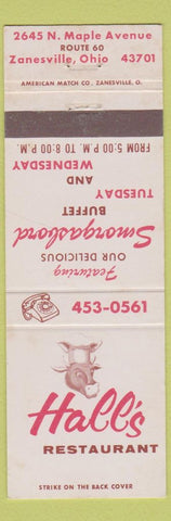 Matchbook Cover - Hall's Restaurant Zanesville OH