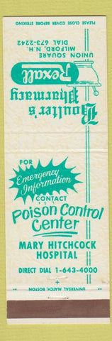 Matchbook Cover - Mary Hitchcock Hospital Boulter's Drugs Milford NH