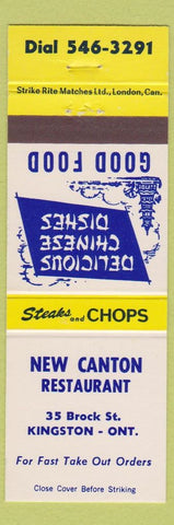 Matchbook Cover - New Canton Restaurant Kingston ON Chinese