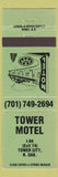 Matchbook Cover - Tower Motel Tower City ND