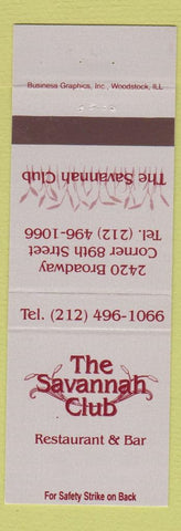 Matchbook Cover - Savannah Club Restaurant New York CIty