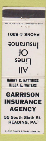 Matchbook Cover - Garrison Insurance Reading PA WEAR