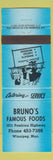 Matchbook Cover - Bruno's Famous Foods Winnipeg MB blue