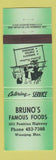Matchbook Cover - Bruno's Famous Foods Winnipeg MB green