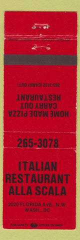 Matchbook Cover - Italian Restaurant Alla Scala Washington DC pizza