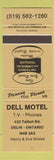 Matchbook Cover - Dell Motel Delhi ON gold