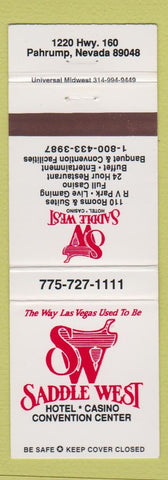 Matchbook Cover - Saddle West Hotel Casino Pahrump NV