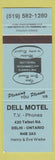 Matchbook Cover - Dell Motel Delhi ON light blue