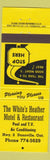 Matchbook Cover - White's Heather Motel Restaurant Dunnville ON yellow