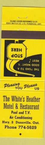 Matchbook Cover - White's Heather Motel Restaurant Dunnville ON yellow
