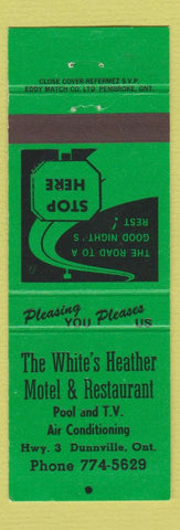 Matchbook Cover - White's Heather Motel Restaurant Dunnville ON green
