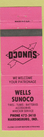 Matchbook Cover - Wells Sunoco oil gas Hardinsburg IN