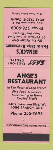 Matchbook Cover - Ange's Long Branch ON Benack's Fish Chips Port Credit pink