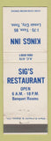 Matchbook Cover - Kings Inn Sig's Restaurant Lenoir City TN