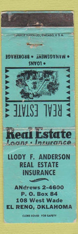 Matchbook Cover - Lloyd Anderson Real Estate Insurance El Reno OK WORN